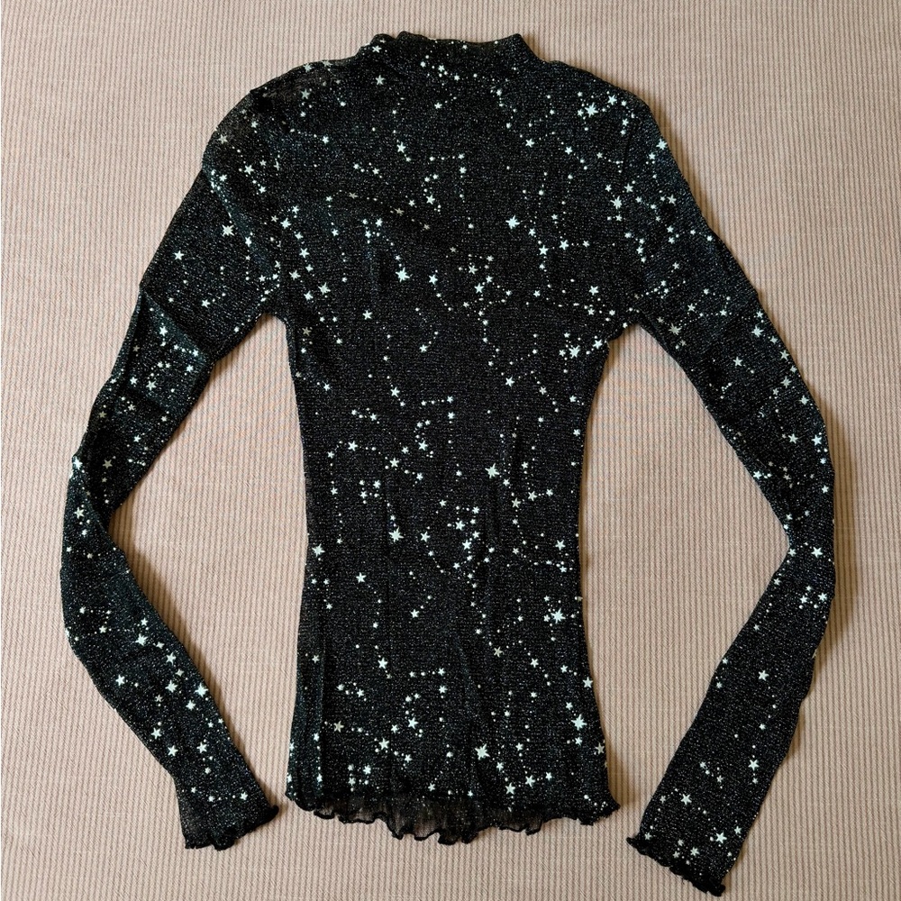 Black Mesh Star Print Top - Picture 2 of 4